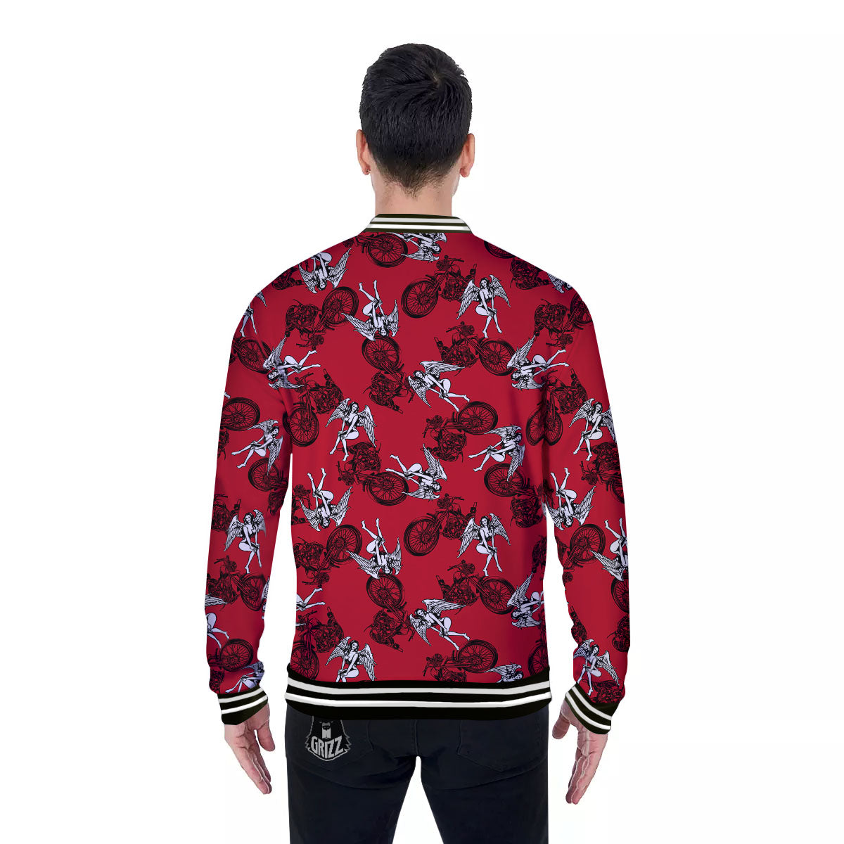 Angel And Motorcycle Print Pattern Baseball Jacket-grizzshop