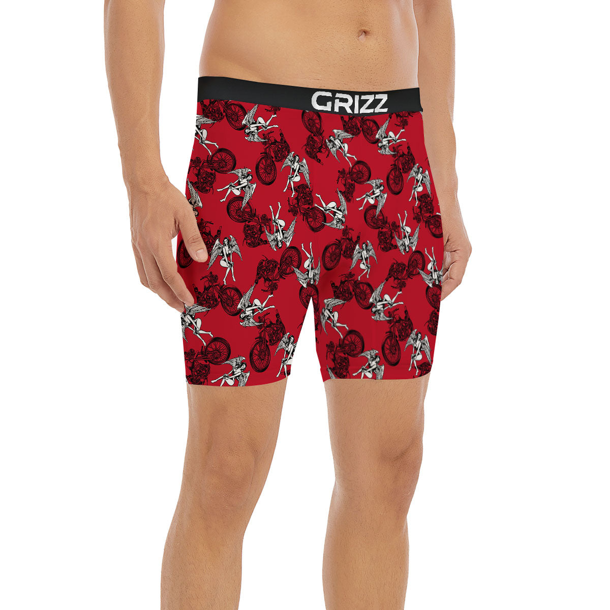 Angel And Motorcycle Print Pattern Boxer Briefs-grizzshop