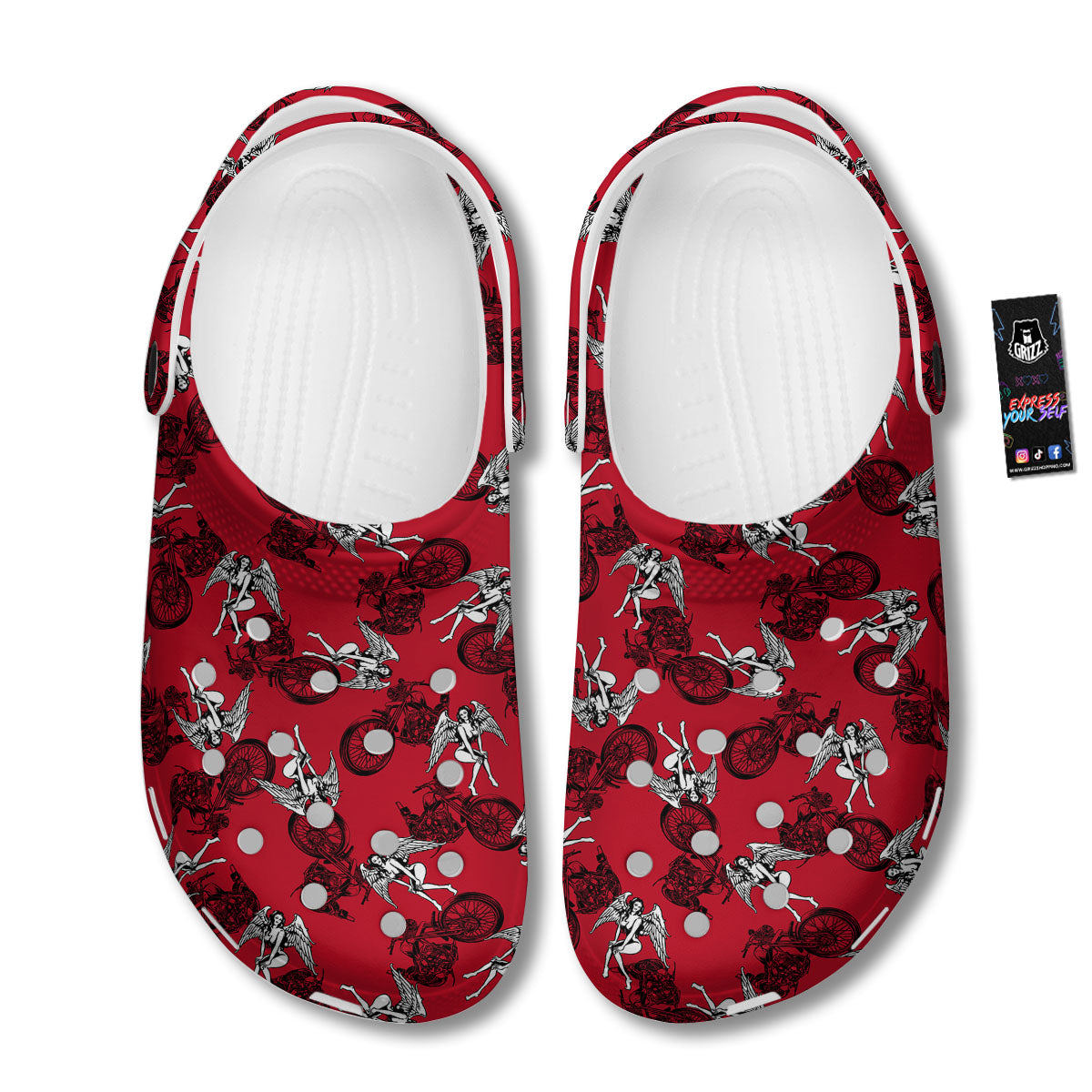 Angel And Motorcycle Print Pattern Clog-grizzshop