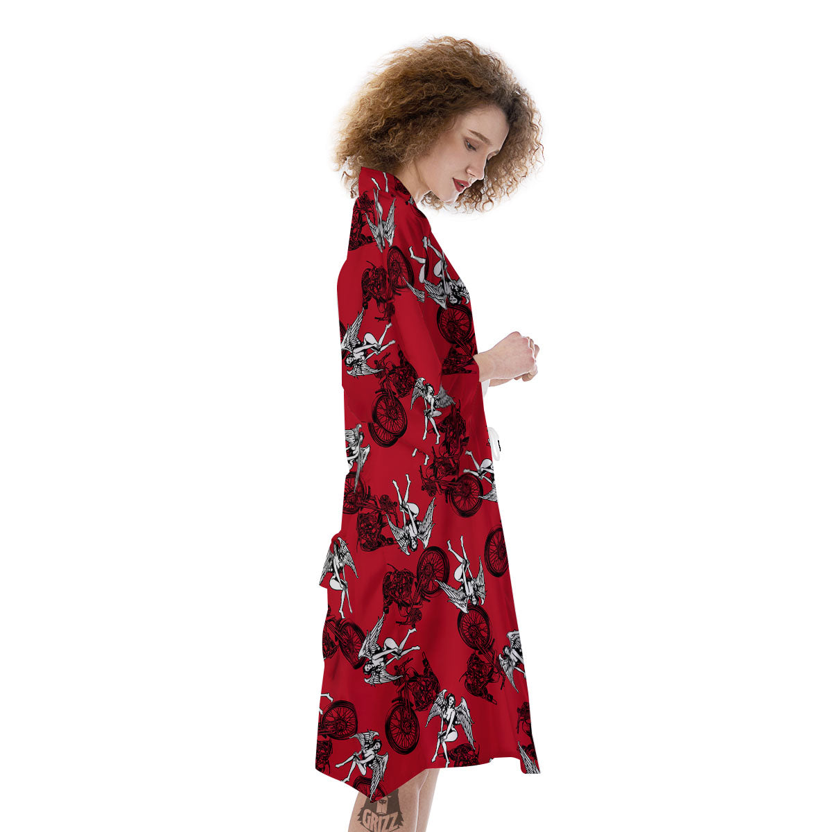 Angel And Motorcycle Print Pattern Kimono-grizzshop