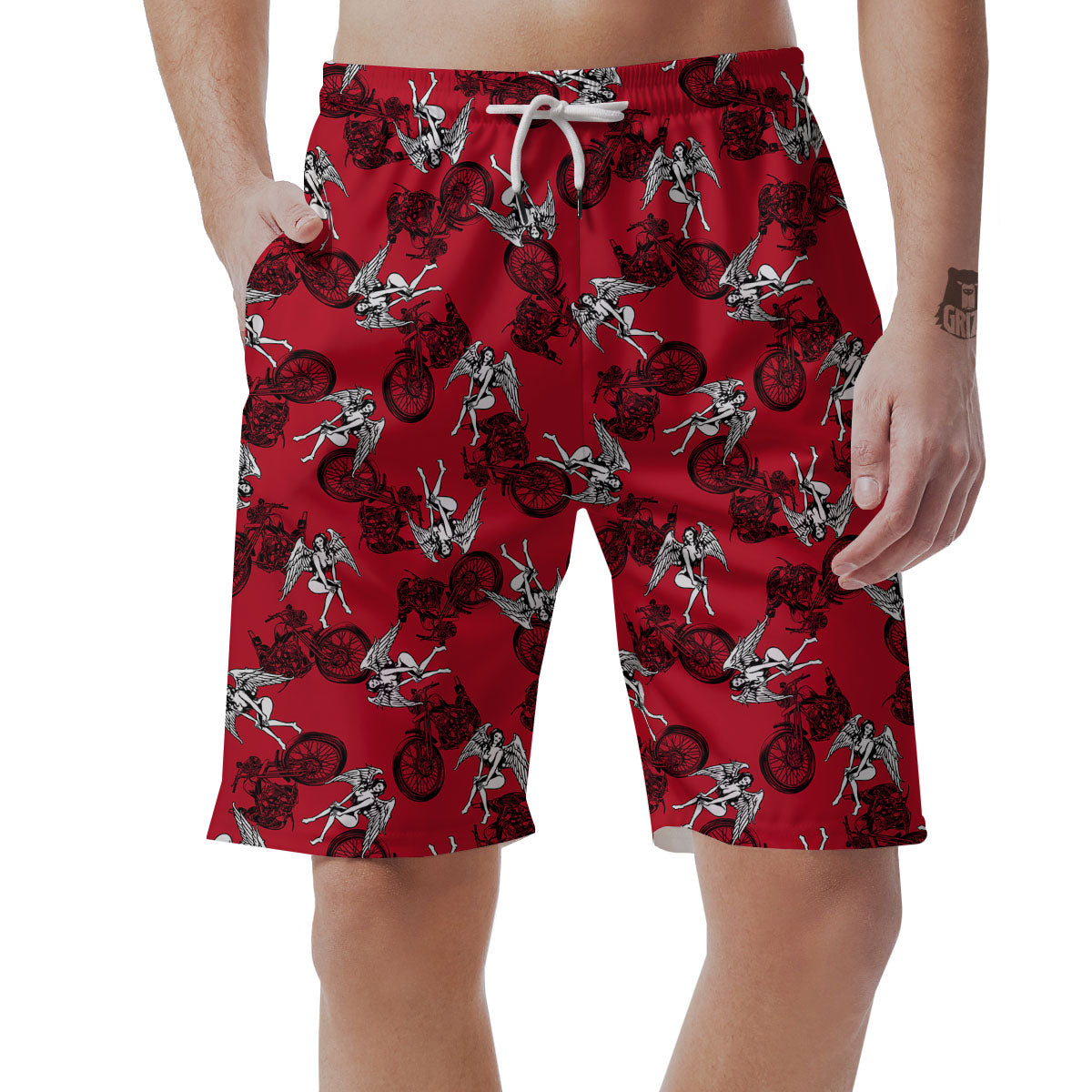 Angel And Motorcycle Print Pattern Men's Shorts-grizzshop