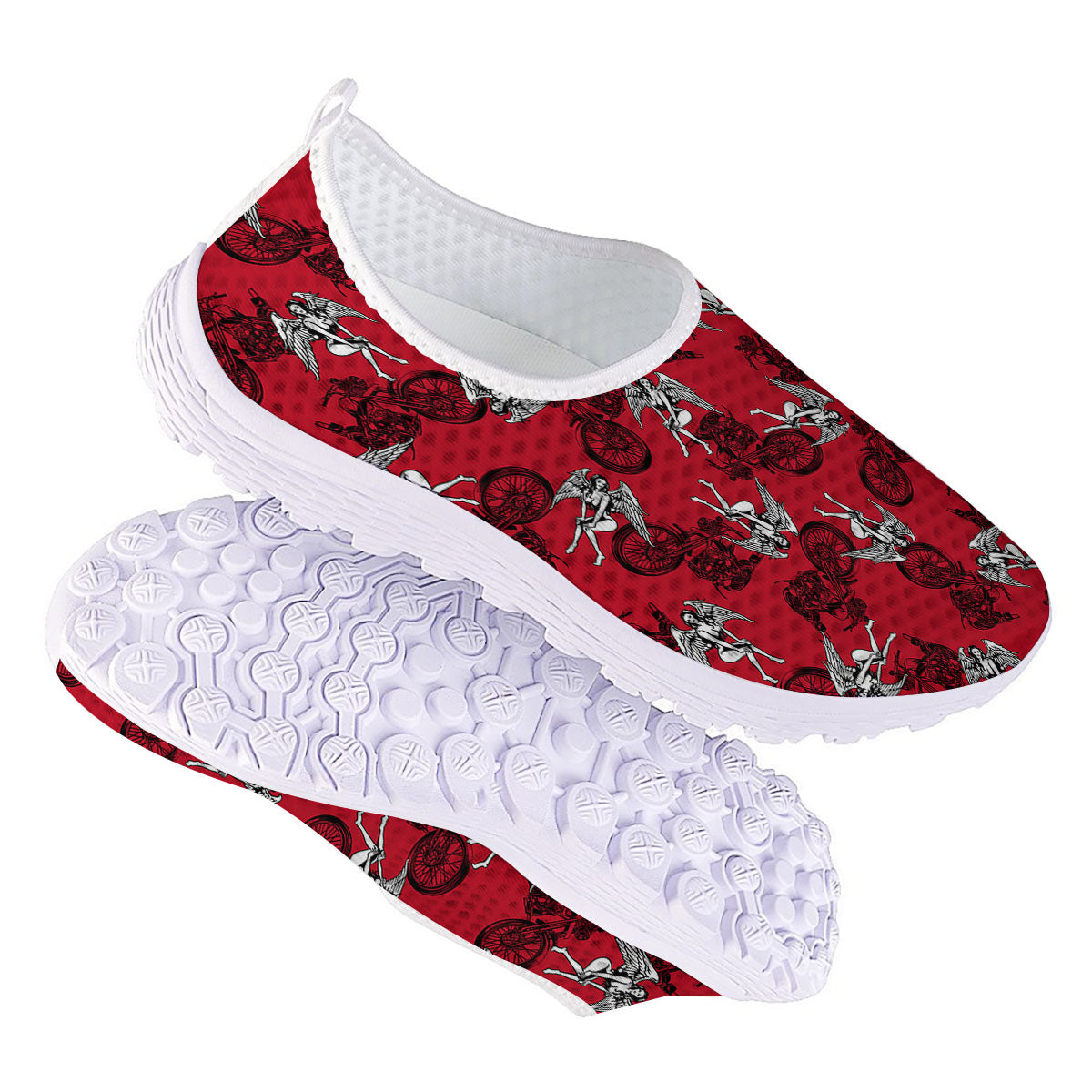 Angel And Motorcycle Print Pattern Nurse Shoes-grizzshop