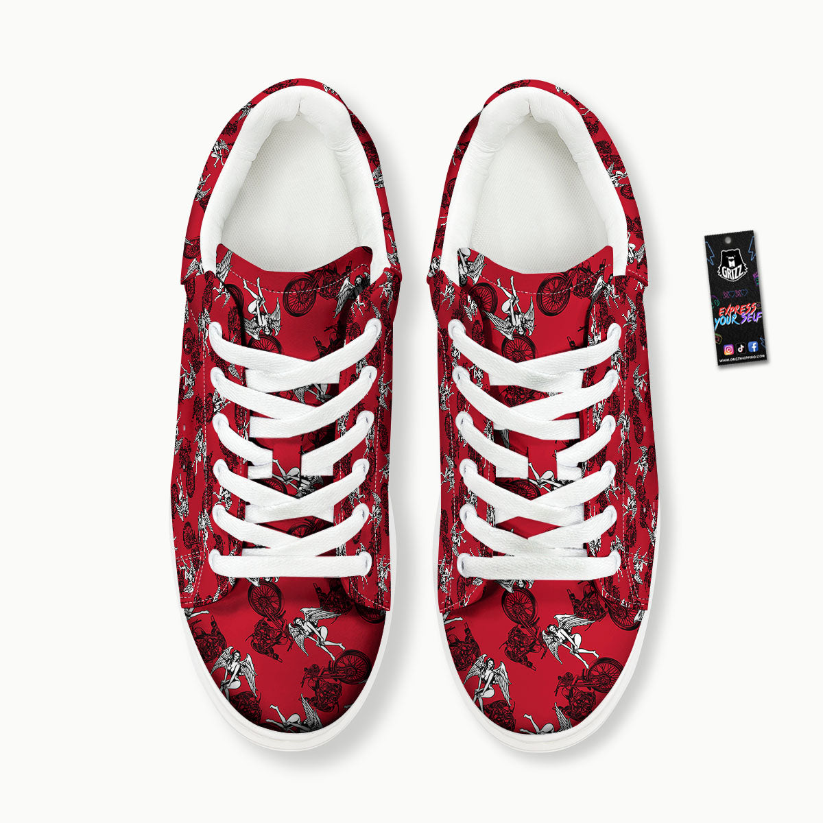 Angel And Motorcycle Print Pattern Platform Shoes-grizzshop