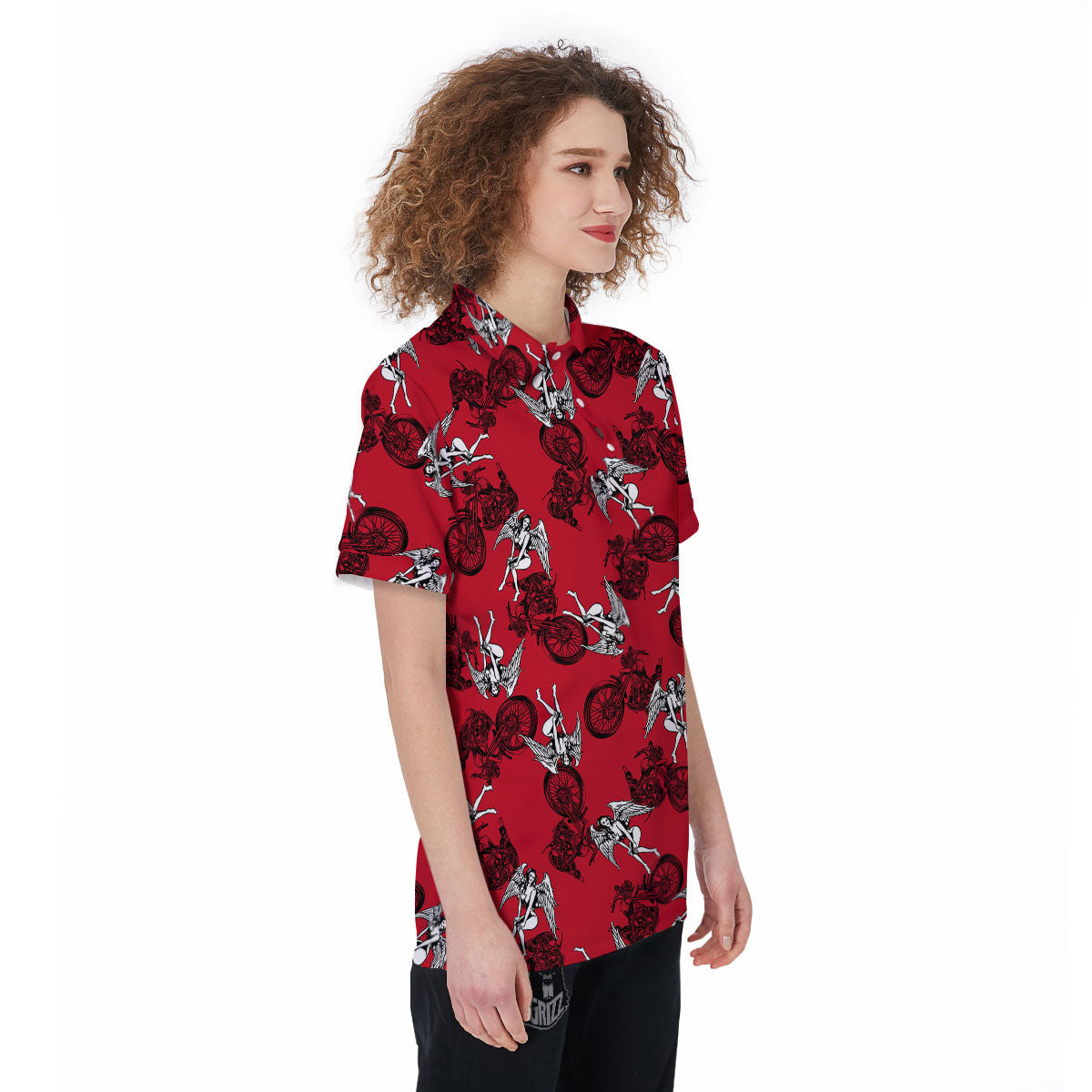Angel And Motorcycle Print Pattern Women's Golf Shirts-grizzshop