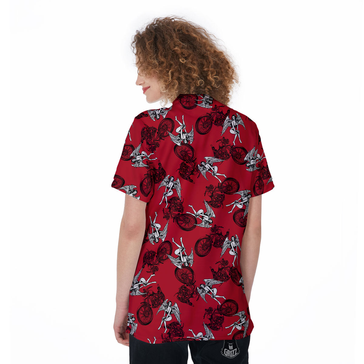 Angel And Motorcycle Print Pattern Women's Golf Shirts-grizzshop