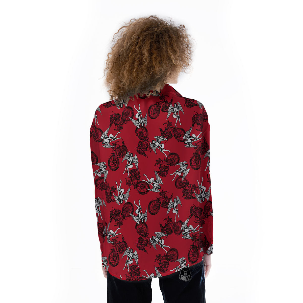 Angel And Motorcycle Print Pattern Women's Long Sleeve Shirts-grizzshop