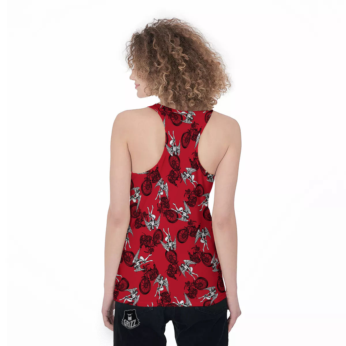 Angel And Motorcycle Print Pattern Women's Racerback Tank Top-grizzshop