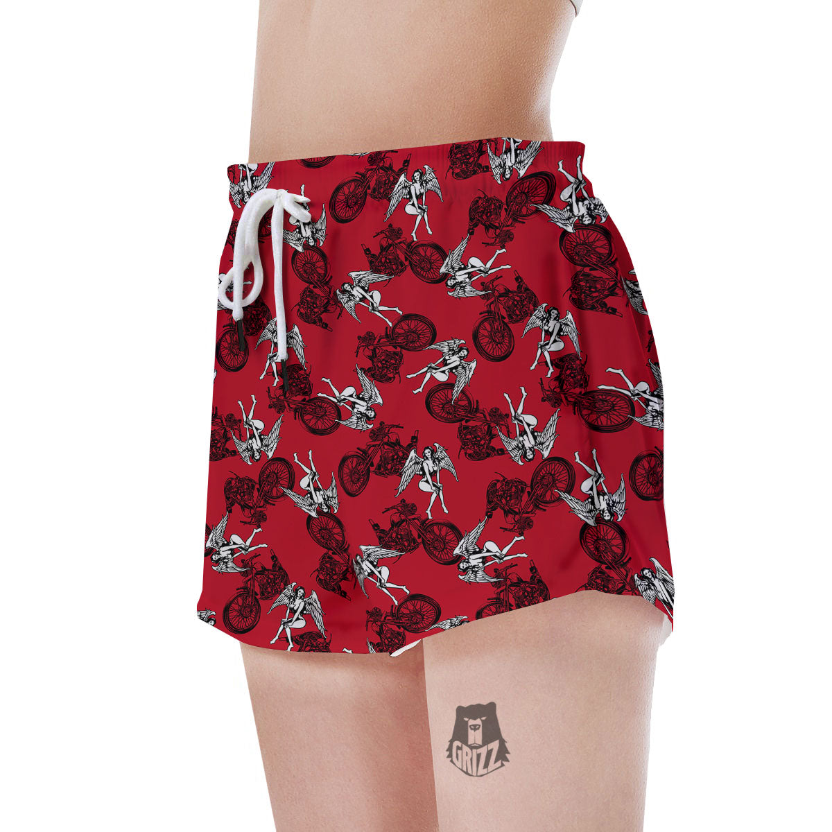Angel And Motorcycle Print Pattern Women's Shorts-grizzshop