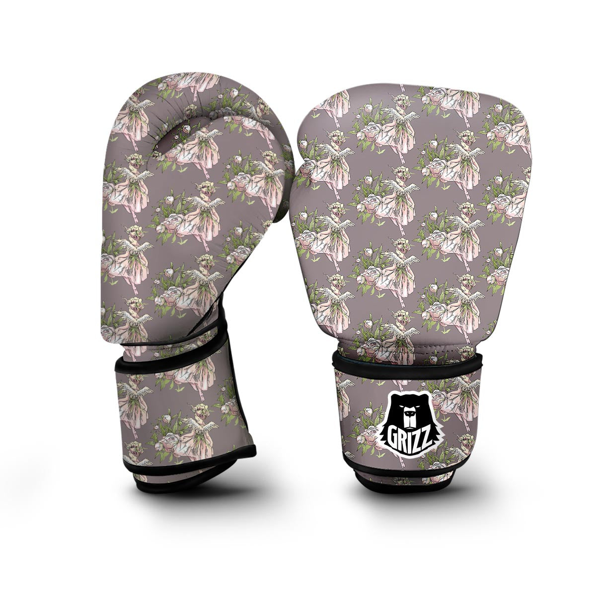 Angel Floral Print Pattern Boxing Gloves-grizzshop