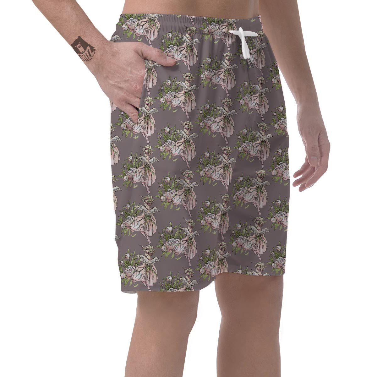 Angel Floral Print Pattern Men's Shorts-grizzshop