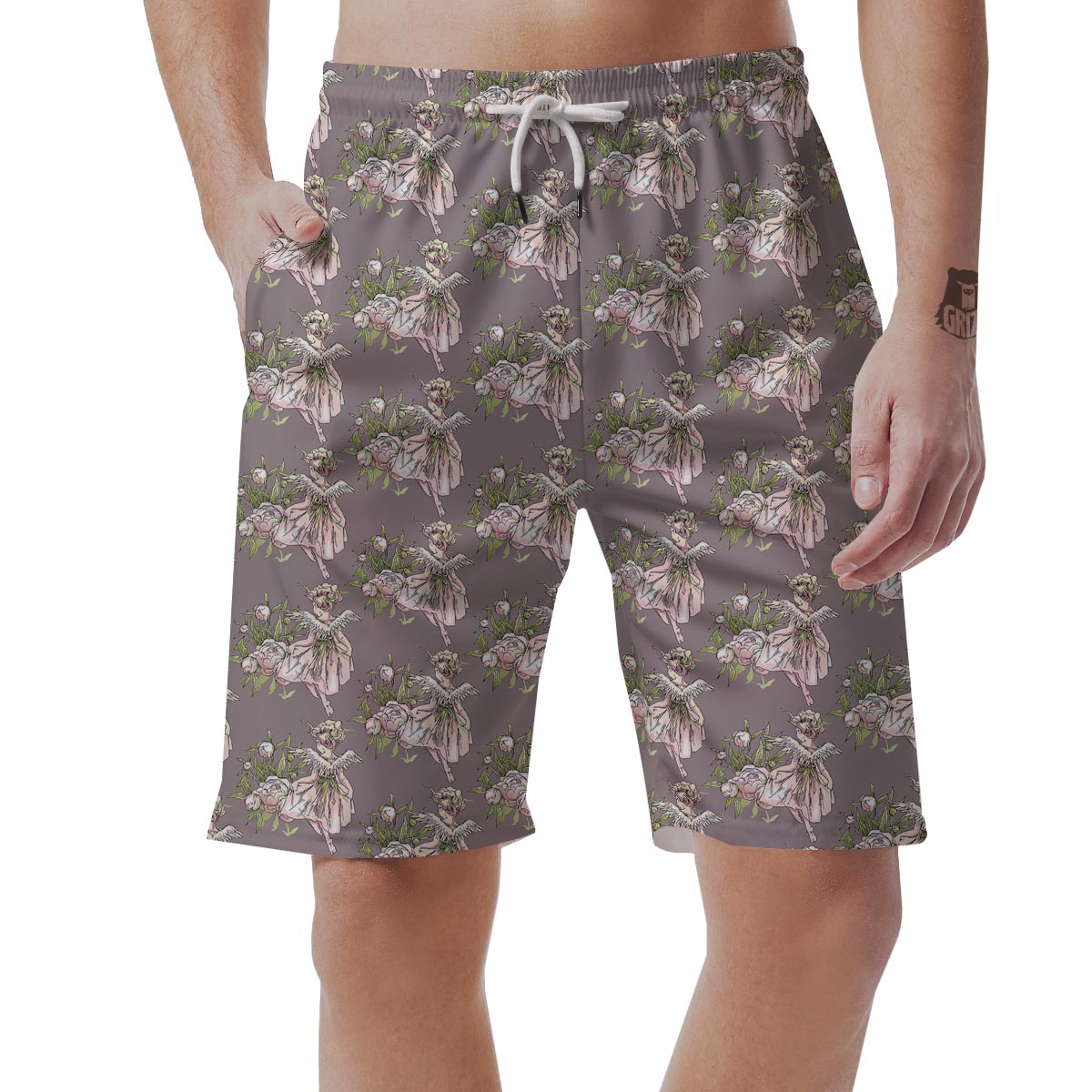Angel Floral Print Pattern Men's Shorts-grizzshop