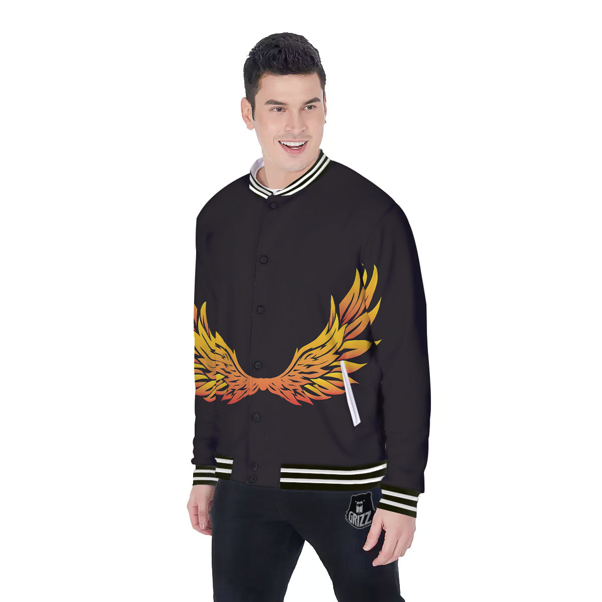 Angel Phoenix Print Baseball Jacket-grizzshop