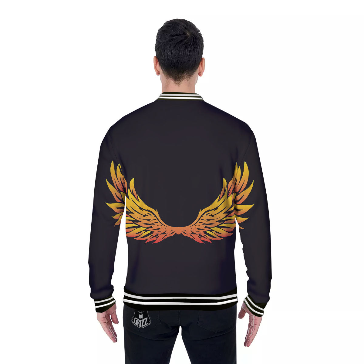 Angel Phoenix Print Baseball Jacket-grizzshop