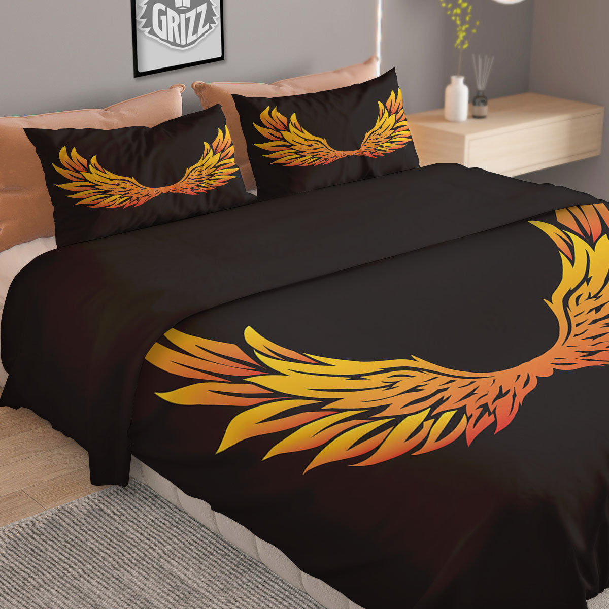 Angel Phoenix Print Duvet Cover Bedding Set