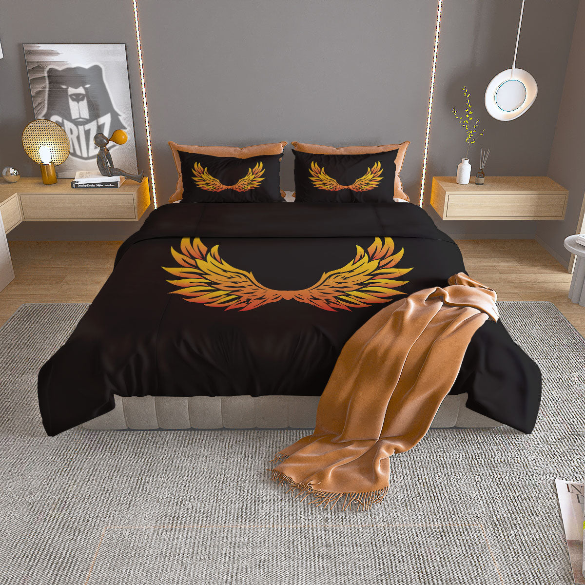 Angel Phoenix Print Duvet Cover Bedding Set