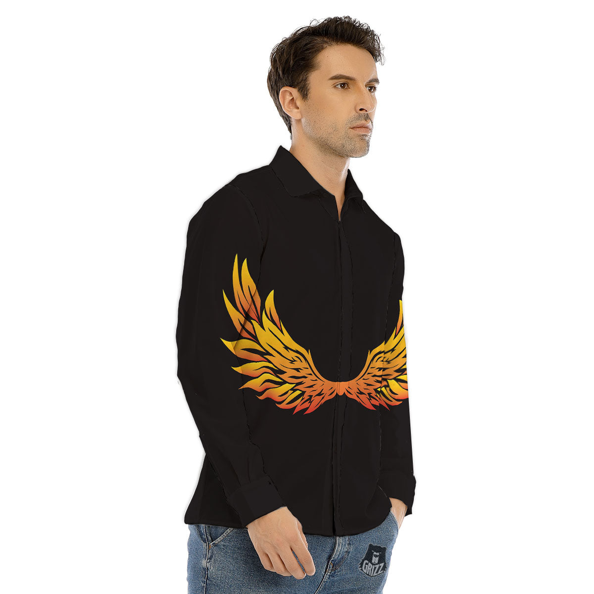 Angel Phoenix Print Men's Dress Shirts-grizzshop