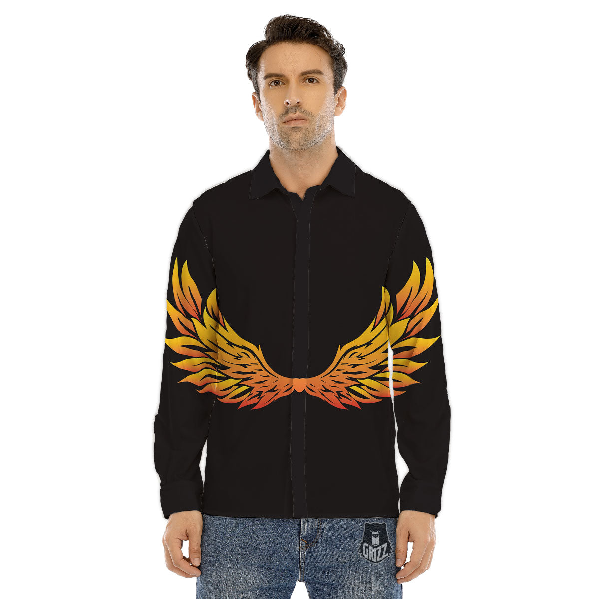 Angel Phoenix Print Men's Dress Shirts-grizzshop
