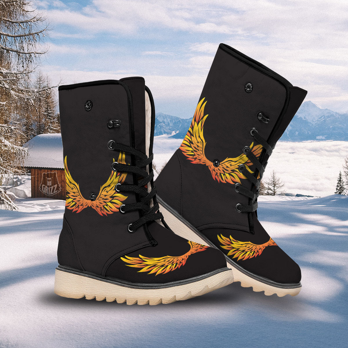 Angel Phoenix Print Snow Boots-grizzshop