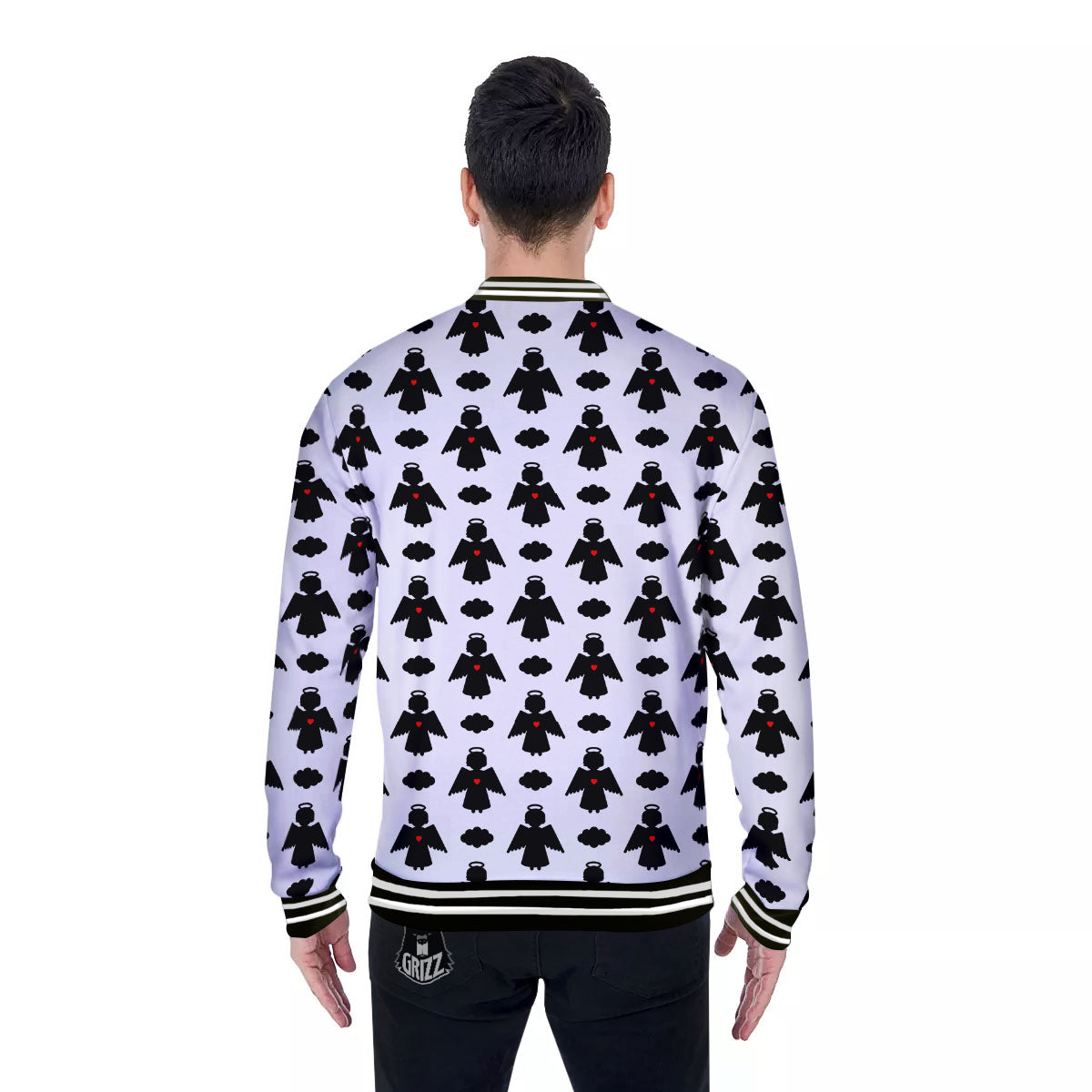 Angel White And Black Print Pattern Baseball Jacket-grizzshop