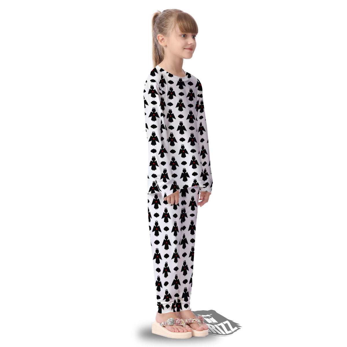Angel White And Black Print Pattern Kid's Pajamas-grizzshop