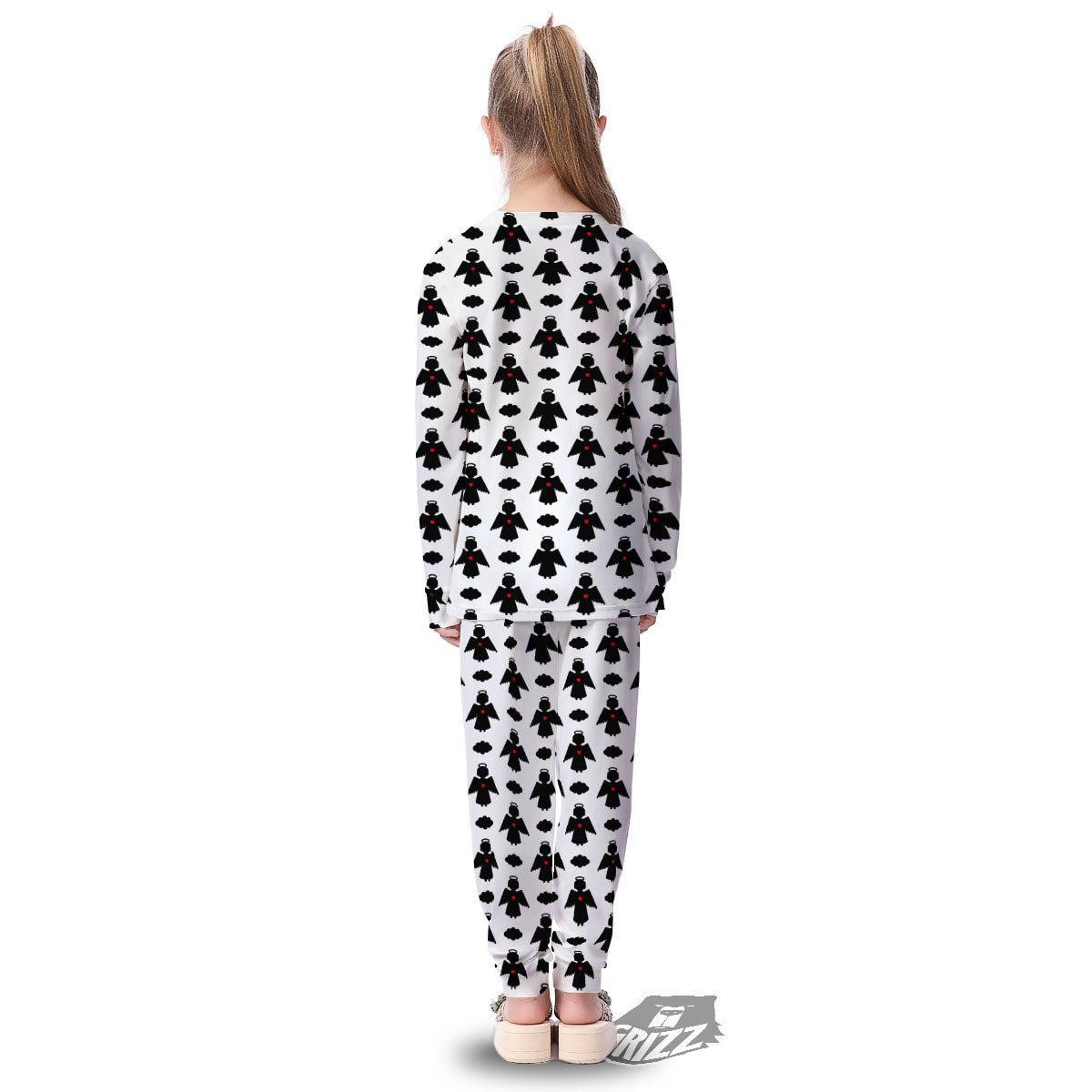 Angel White And Black Print Pattern Kid's Pajamas-grizzshop