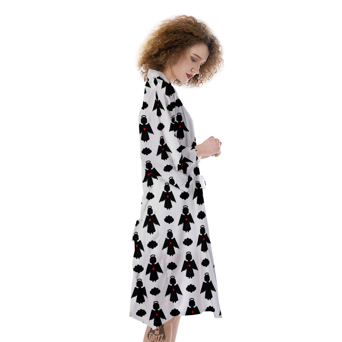 Angel White And Black Print Pattern Kimono-grizzshop