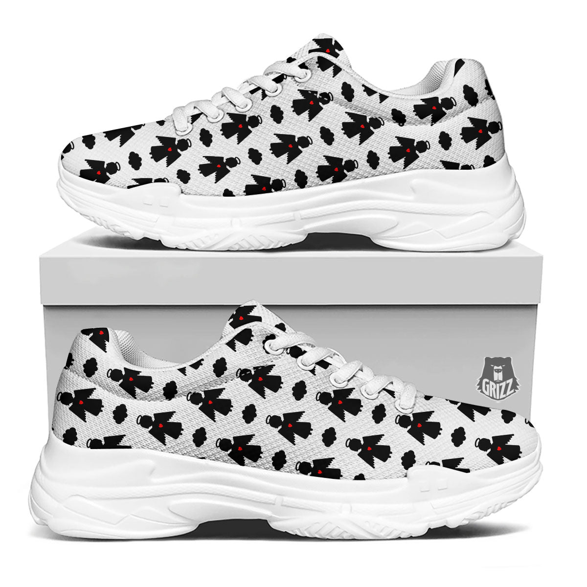 Angel White And Black Print Pattern White Chunky Shoes-grizzshop