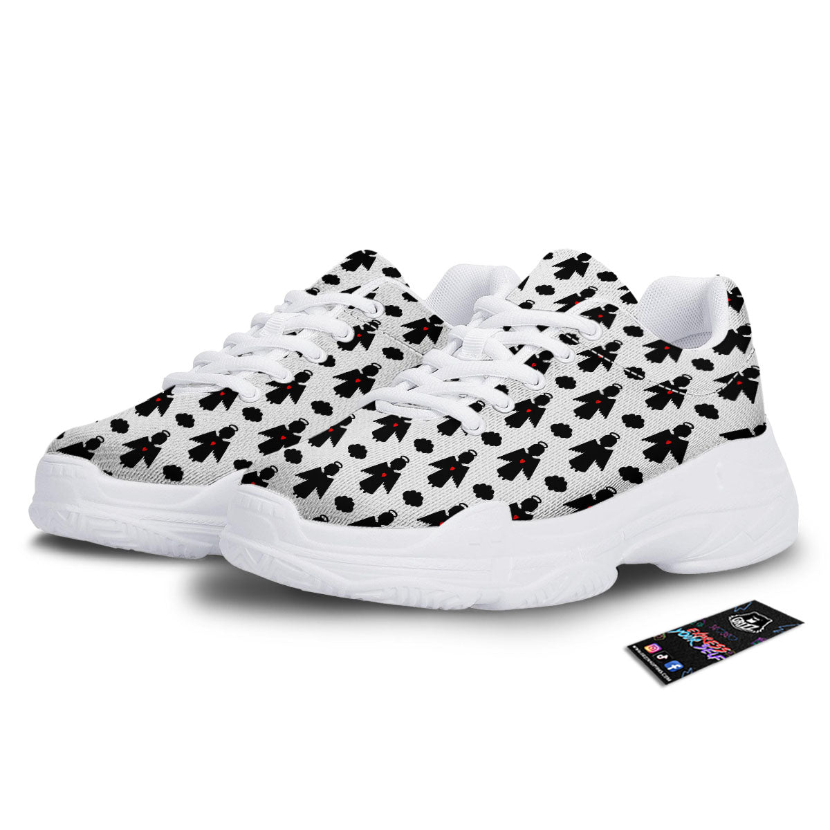 Angel White And Black Print Pattern White Chunky Shoes-grizzshop