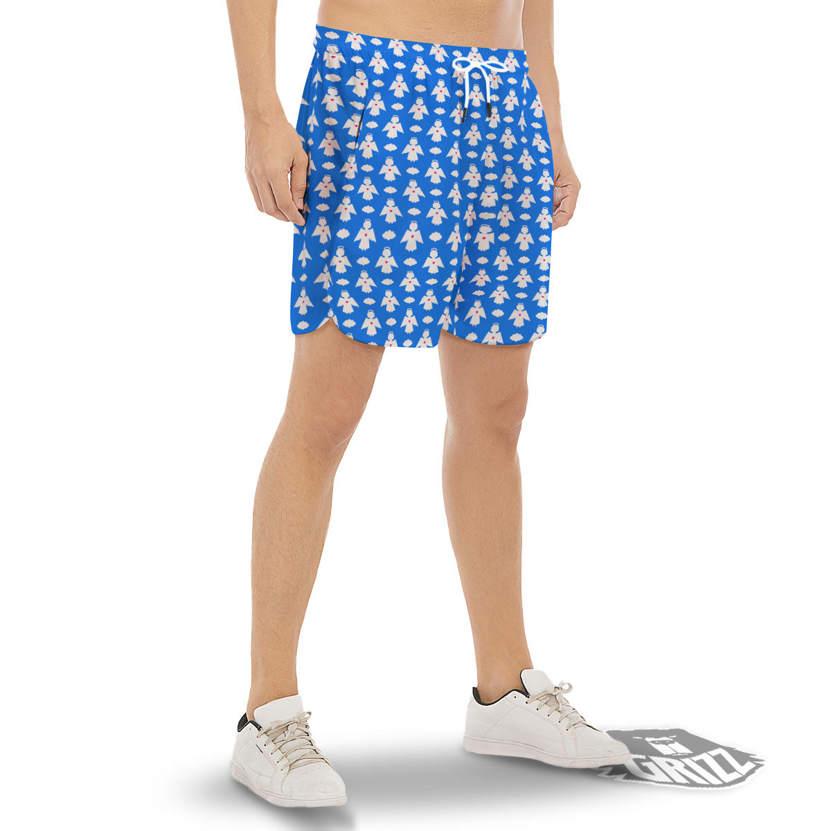 Angel White And Blue Print Pattern Men's Gym Shorts-grizzshop