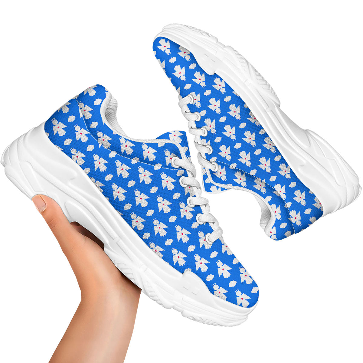 Angel White And Blue Print Pattern White Chunky Shoes-grizzshop
