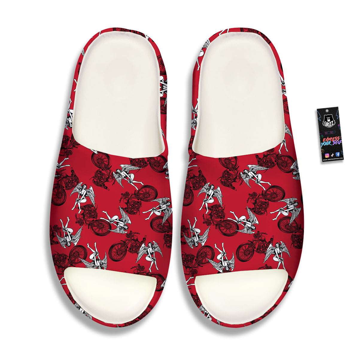 Angel And Motorcycle Print Pattern Sandals-grizzshop