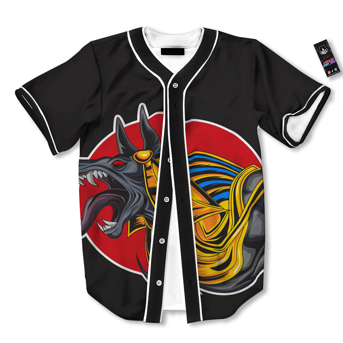 Angry Anubis Print Baseball Jersey-grizzshop