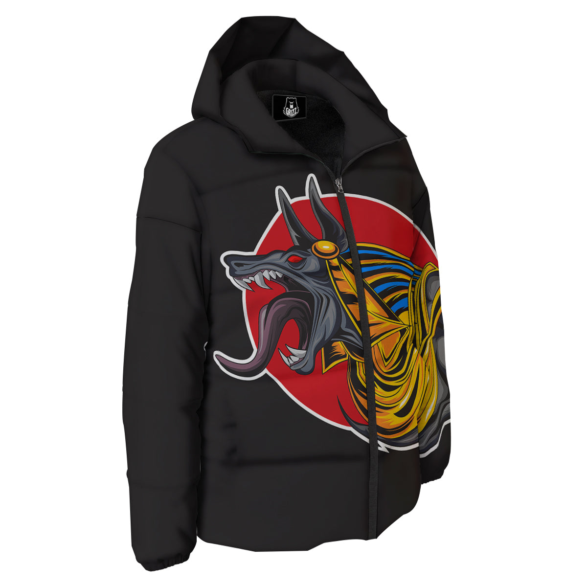 Angry Anubis Print Down Jacket-grizzshop