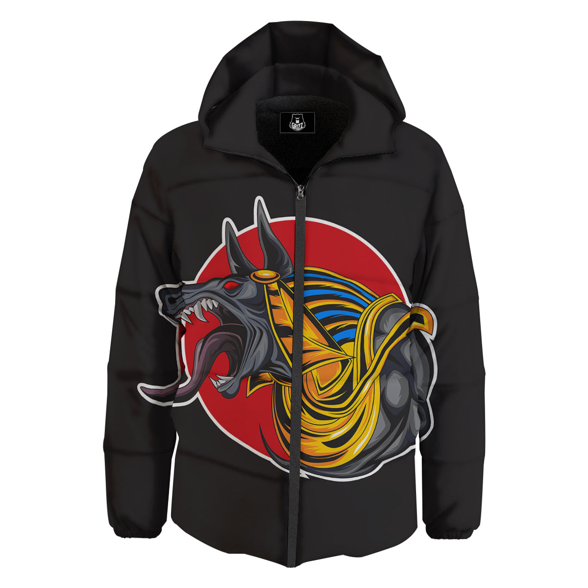 Angry Anubis Print Down Jacket-grizzshop