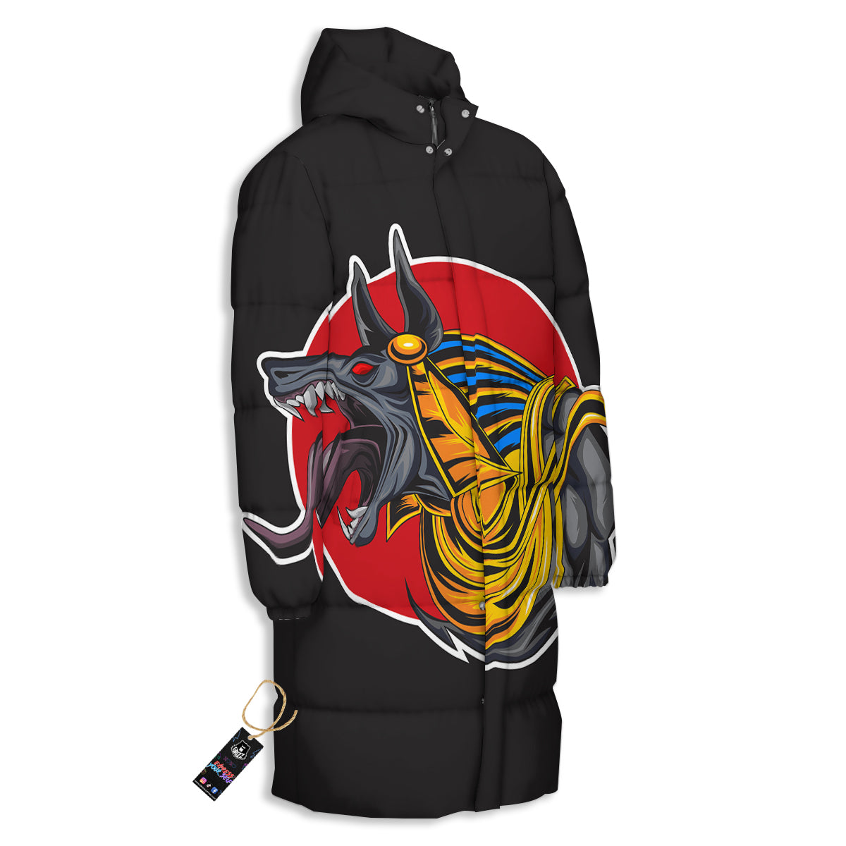 Angry Anubis Print Long Down Jacket-grizzshop