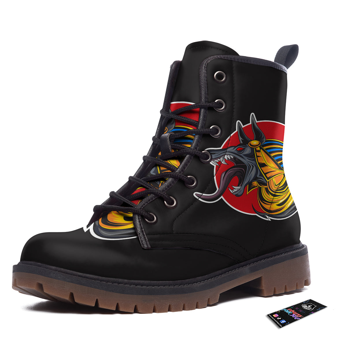 Angry Anubis Print Work Boots-grizzshop