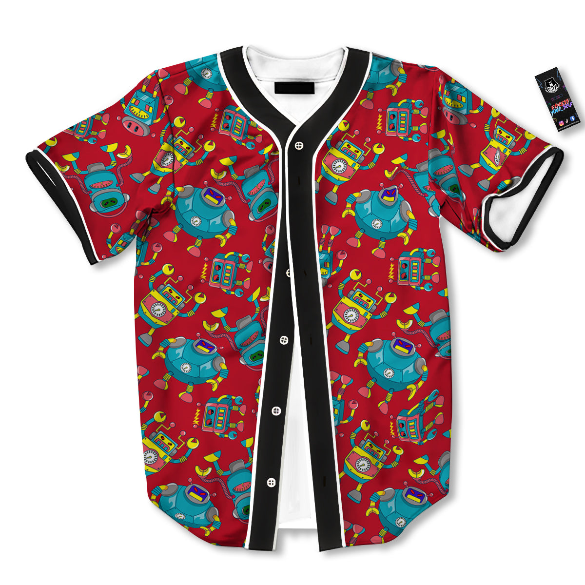 Angry Robot Print Pattern Baseball Jersey-grizzshop