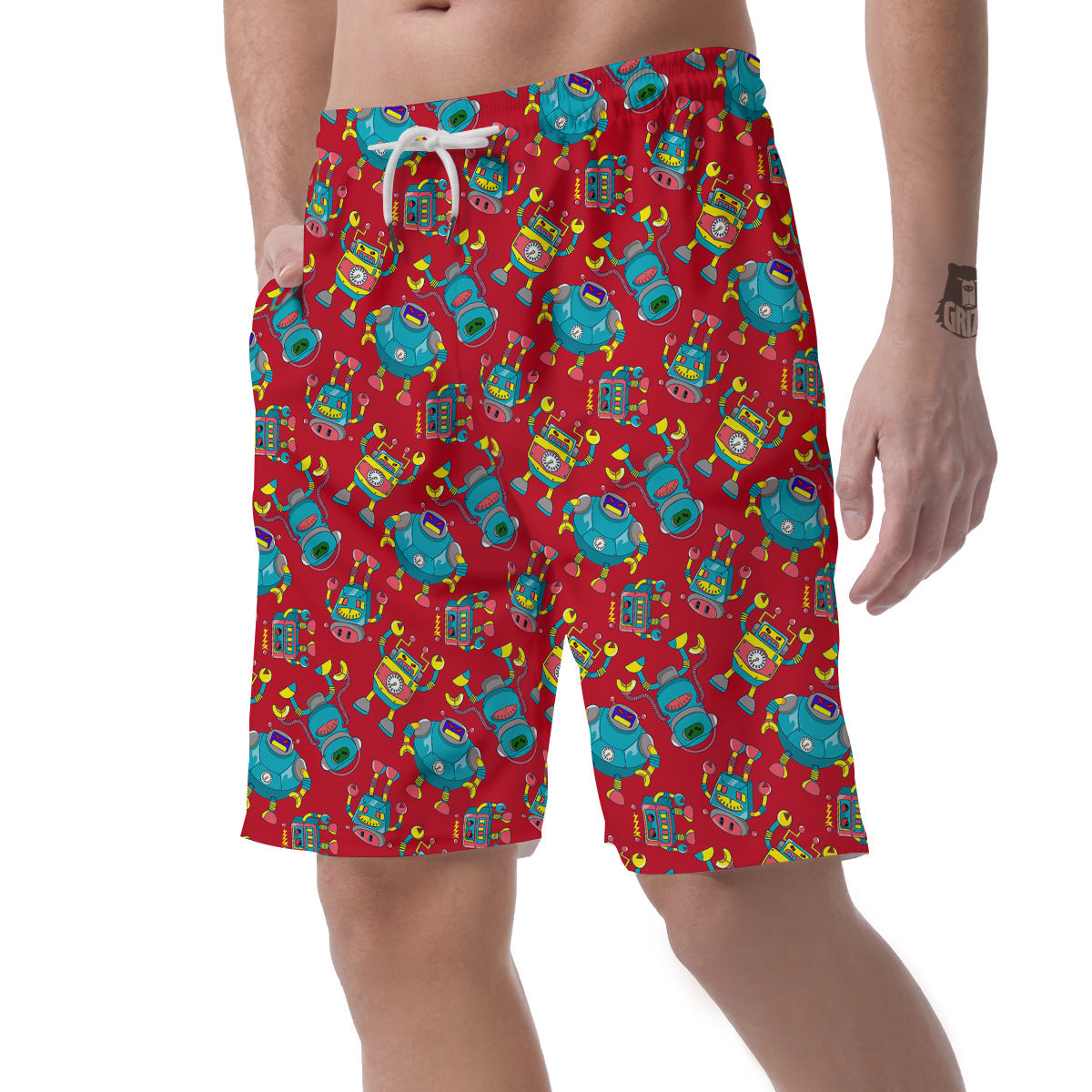 Angry Robot Print Pattern Men's Shorts-grizzshop