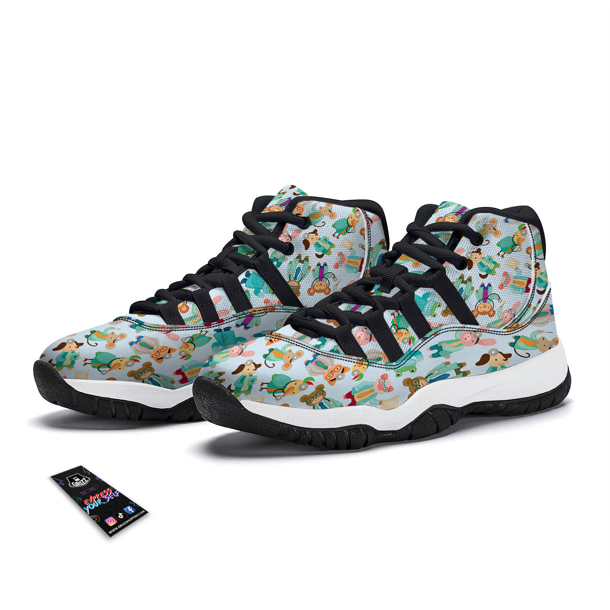 Animal Nurse Pattern Print Black Bball Shoes-grizzshop