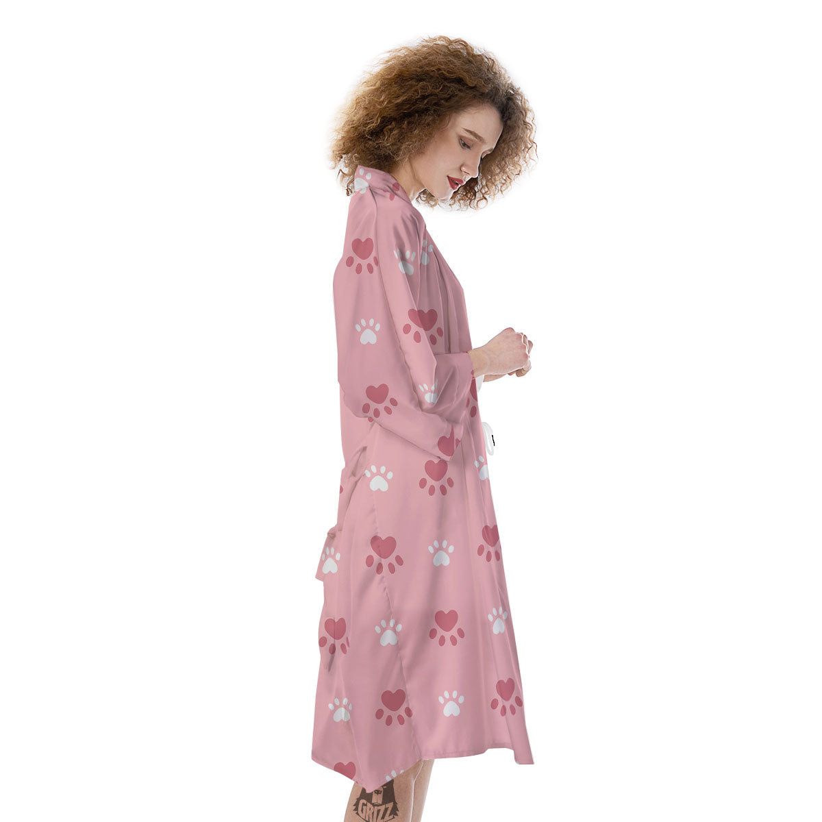 Animal Paw White And Pink Print Pattern Kimono-grizzshop
