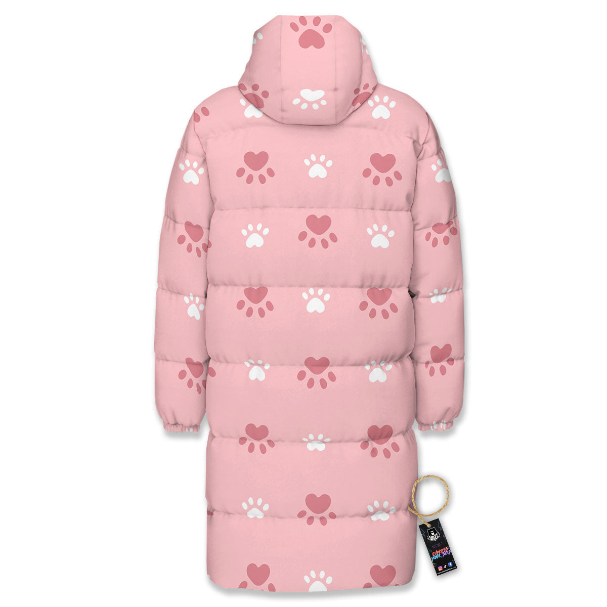 Animal Paw White And Pink Print Pattern Long Down Jacket-grizzshop