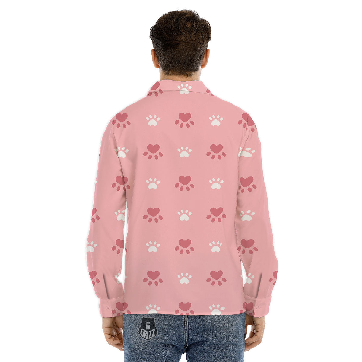 Animal Paw White And Pink Print Pattern Men's Dress Shirts-grizzshop