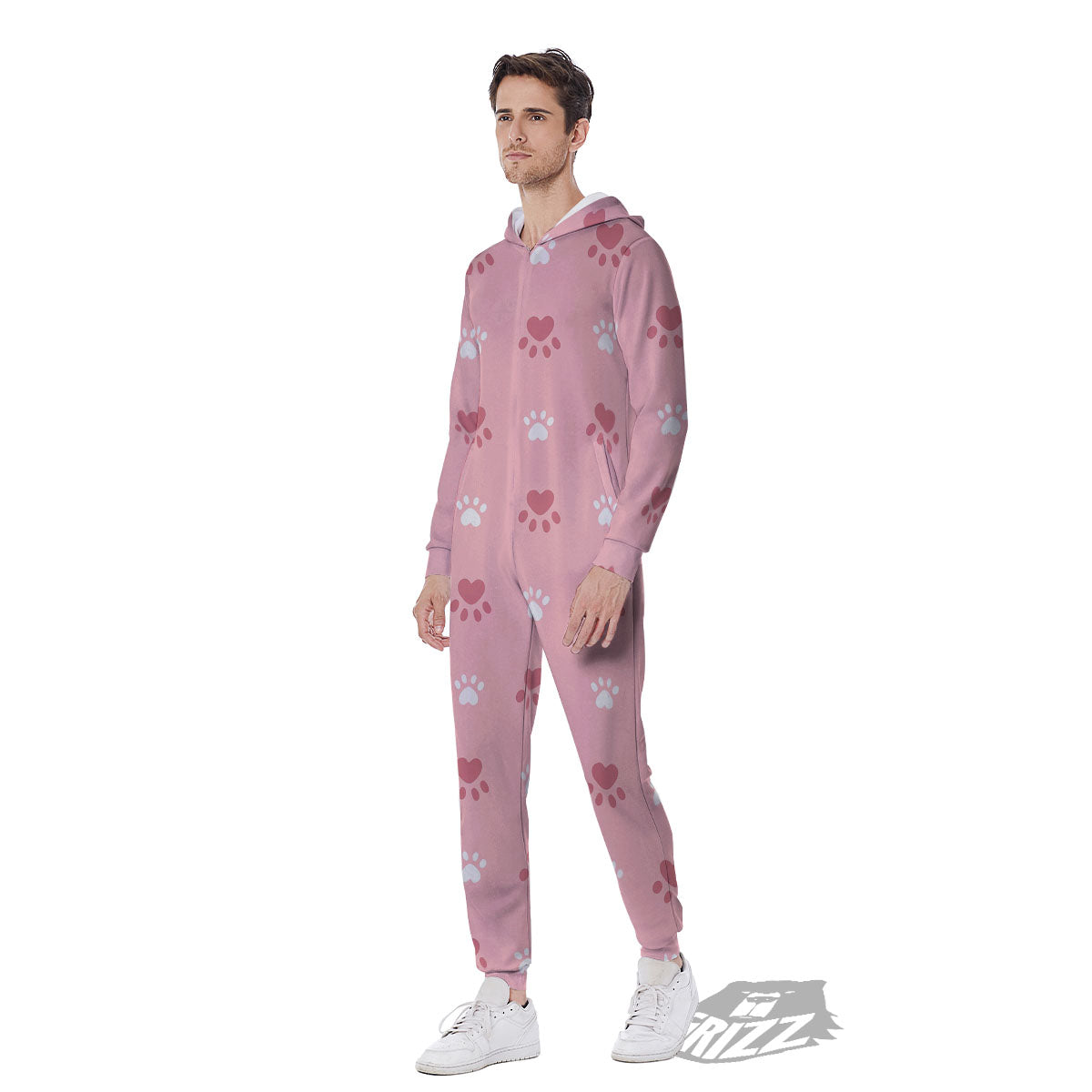 Animal Paw White And Pink Print Pattern Men's Jumpsuit-grizzshop