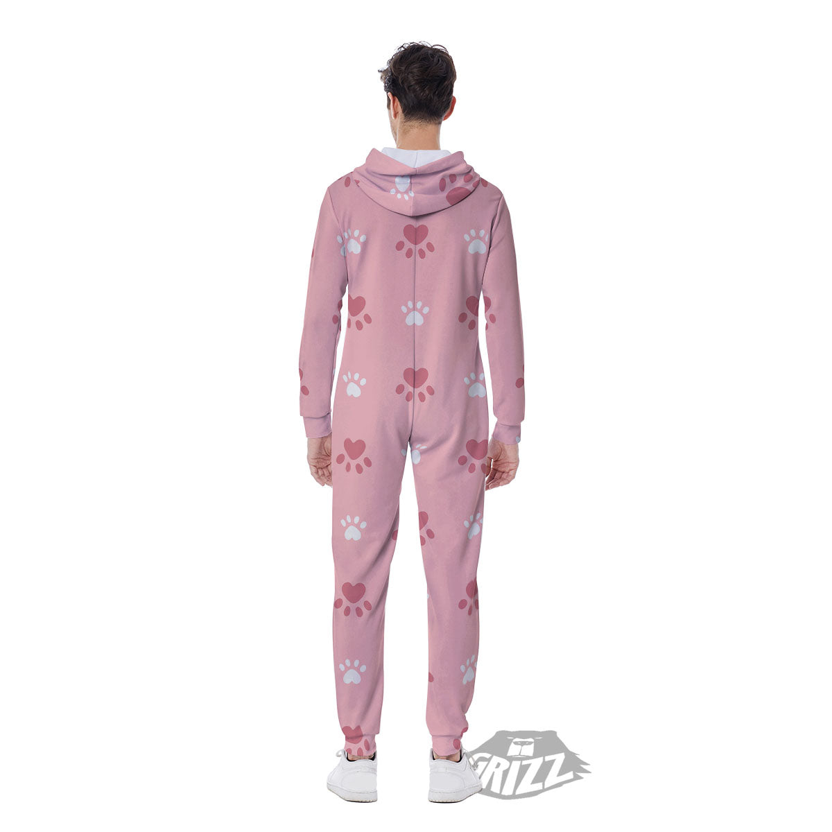 Animal Paw White And Pink Print Pattern Men's Jumpsuit-grizzshop