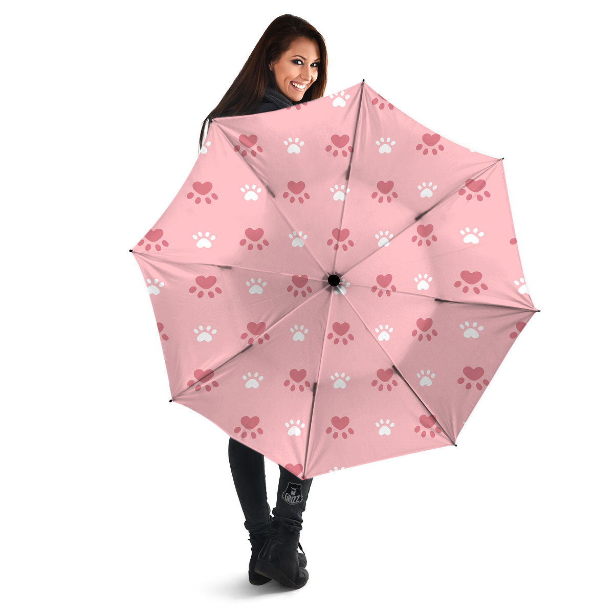 Animal Paw White And Pink Print Pattern Umbrella-grizzshop