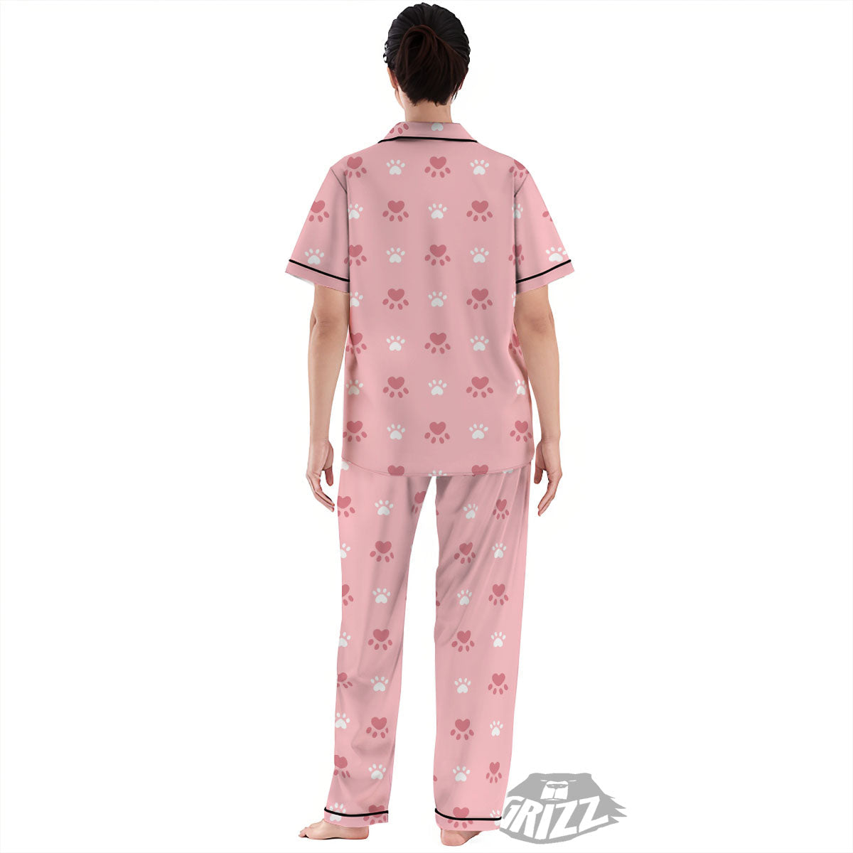 Animal Paw White And Pink Print Pattern Women's Pajamas Set-grizzshop