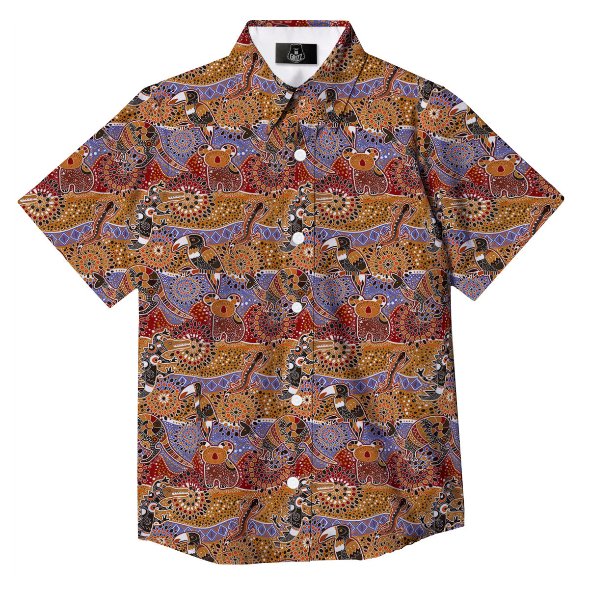 Animals Aboriginal Print Pattern Button Up Shirt-grizzshop