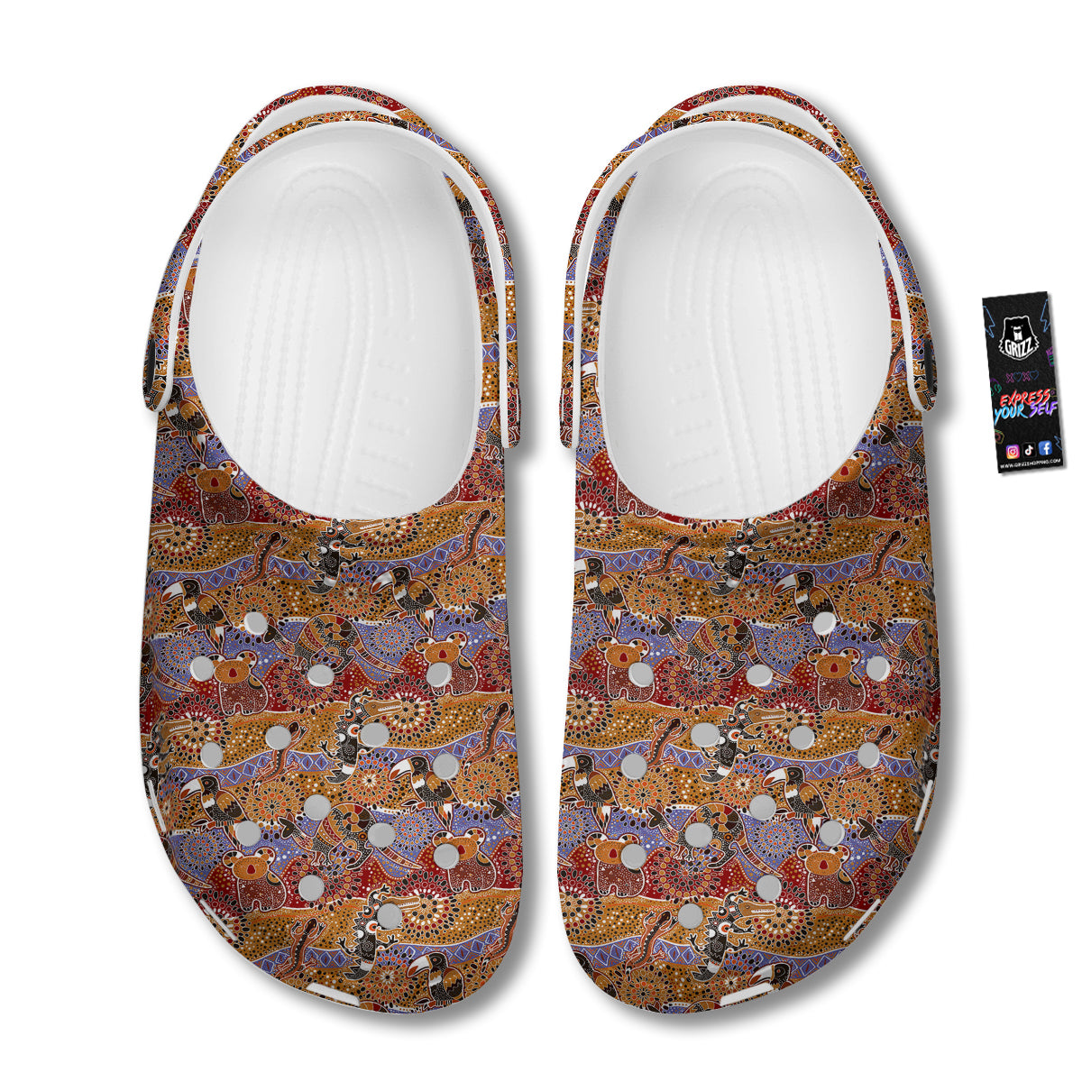 Animals Aboriginal Print Pattern Clog-grizzshop