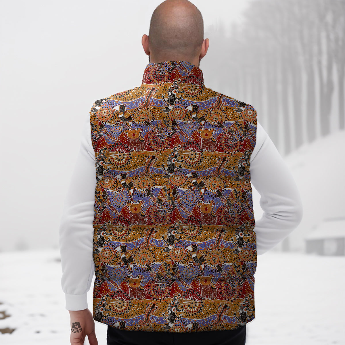 Animals Aboriginal Print Pattern Down Vest