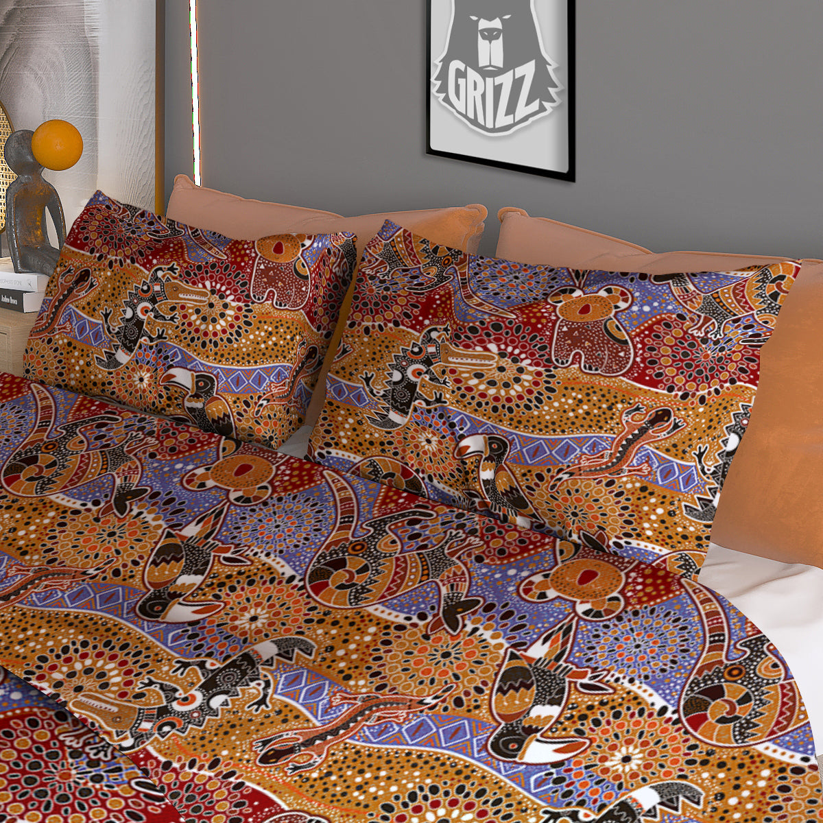 Animals Aboriginal Print Pattern Duvet Cover Bedding Set